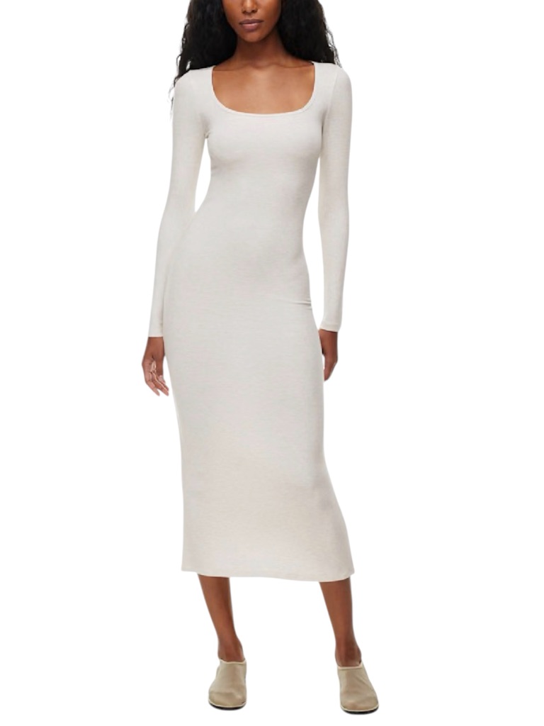 The Group Babaton Luxe Lounge Temptation Cream Long Sleeve Ribbed Maxi Dress L